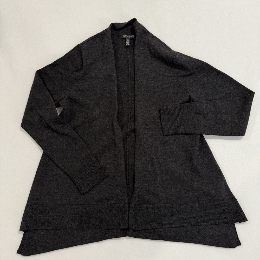 Eileen Fisher‎ Gray Cardigan 100% Merino Wool Women's Size PS Petite Small Grey